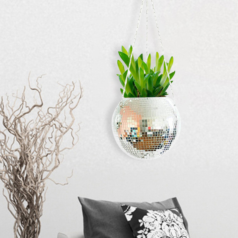 New style multi color Disco flower pot Window Hanging Disco Ball Planter Basket Plant Hanger with Base