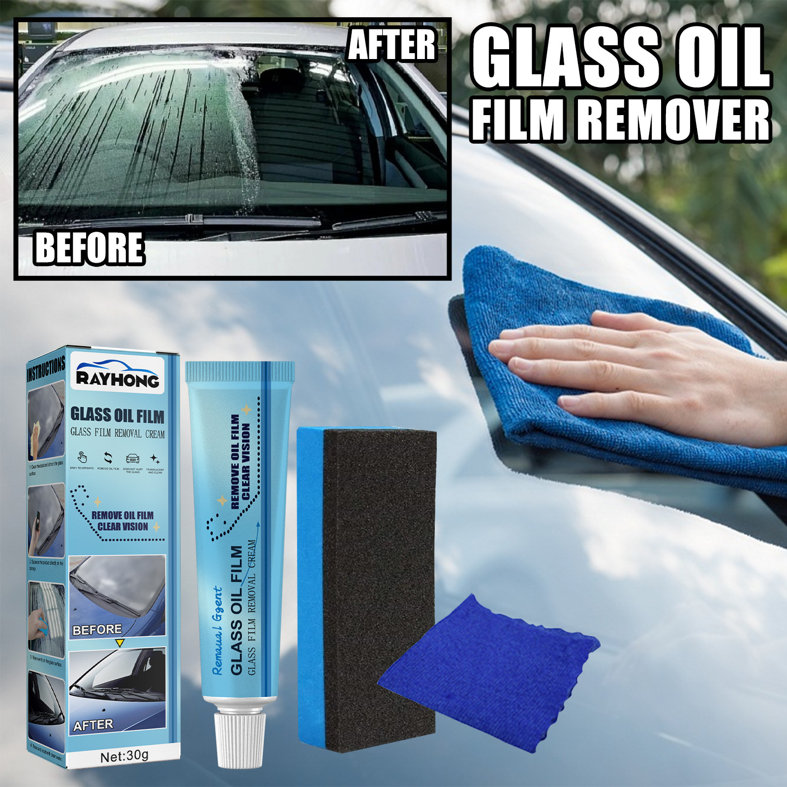 New trend product car window glasses cleaning kit car glass oil film remover