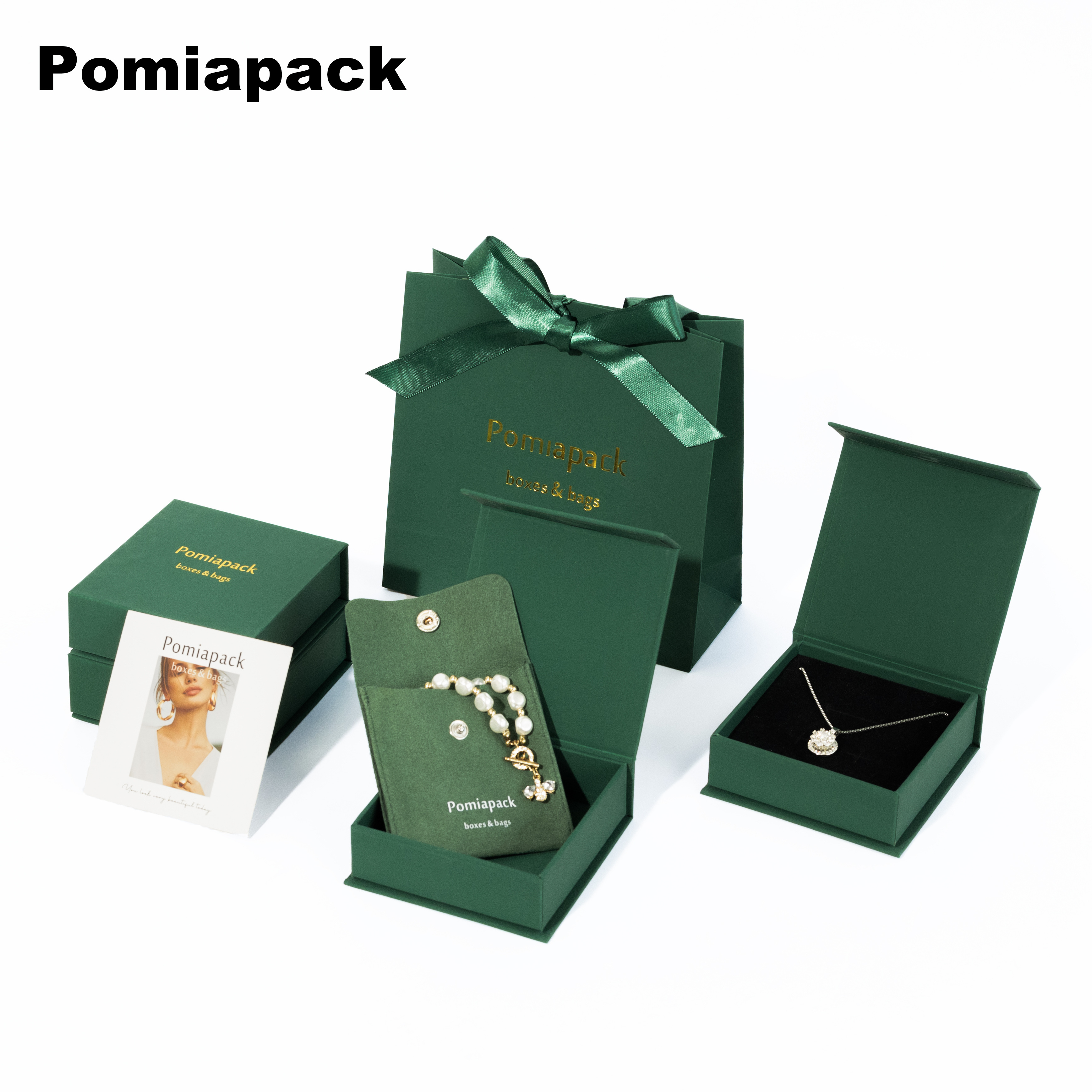 2024 magnetic paper gift jewelry box green bracelet pack Eco- friendly cardboard jewlery box packaging