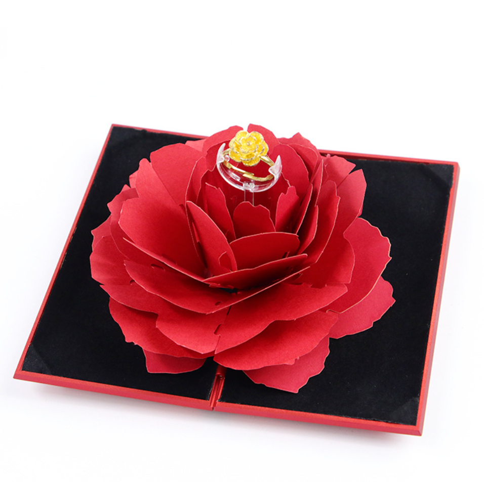 2020 pop up rose rotating jewelry box logo custom packaging box jewelry for wedding engagement