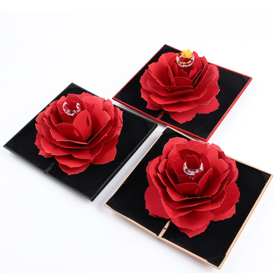 2020 pop up rose rotating jewelry box logo custom packaging box jewelry for wedding engagement