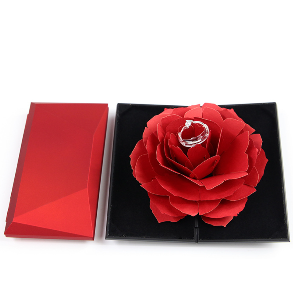 2020 pop up rose rotating jewelry box logo custom packaging box jewelry for wedding engagement