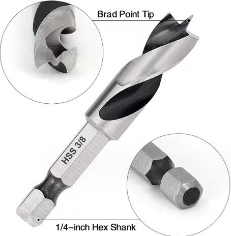 Drill bit BMAA-123 1/4 6 PCS Hex Straight Shank Woodworking brad point twist drill bit set for wood drilling