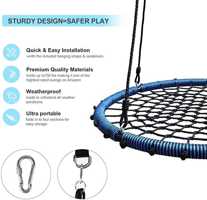 Zoshine Great Capacity Hanging Round Saucer Rope Garden Playground Outdoor Web Tree Swing For Kids