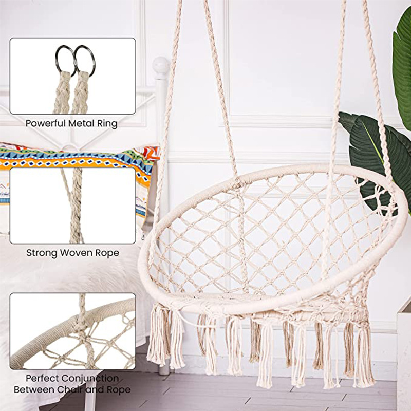 Outdoor Tassel Hammock Chair Cotton Rope Adult Woven Hanging Hammock Swing Chair