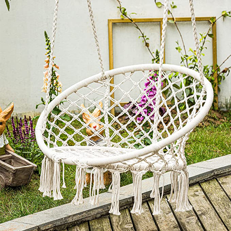 Outdoor Tassel Hammock Chair Cotton Rope Adult Woven Hanging Hammock Swing Chair