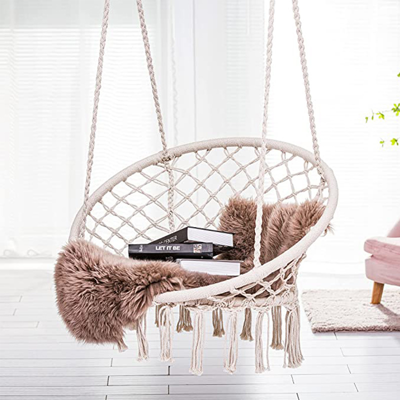 Zoshine Garden Swing Hanging Chair Handmade Rope Hanging Swing Chair Macrame Hammock Seat Swing with Tassel