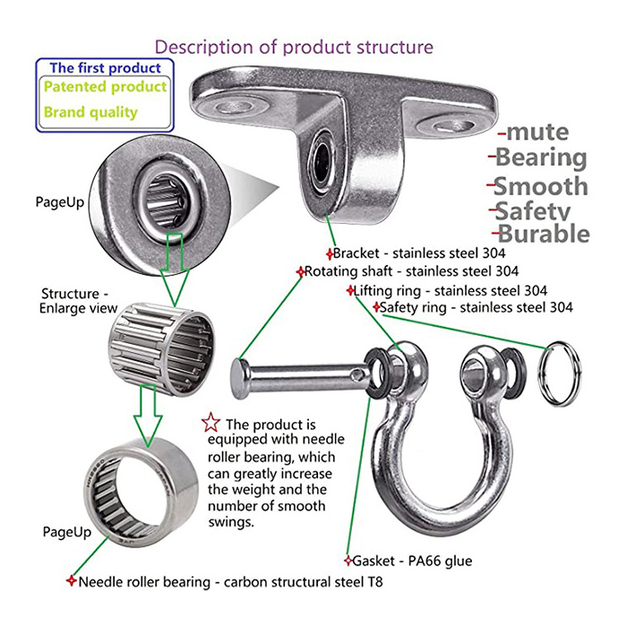 Zoshine 360 Degree Stainless Steel Swivel Ceiling Hook With Screw Load Bearing Rotary Hook For Hanging Swing Hook Accessory