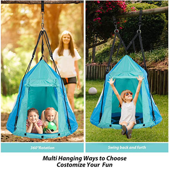 Zoshine Outdoor and Indoor Kids Adjustable Height Hanging Play Round Swing with Tent