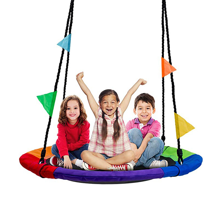 Heavy Duty Disk Swing with Straps, Adjustable Ropes, Handles  - Large Round Tree Swing for Kids Outdoor- Swing Gift for Kids