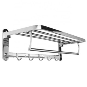 304 Stainless Steel Bath Towel Rack Washroom Foldable Wall Mounted Polished Bathroom Towel Shelf With Clothes Hooks