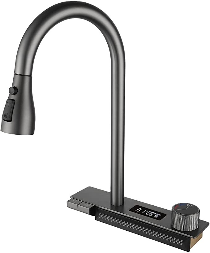 Kitchen Faucet With Pull Down Sprayer High Arc Single Temperature Display Raindance Waterfall Digital Sanitary Kitchen Faucet