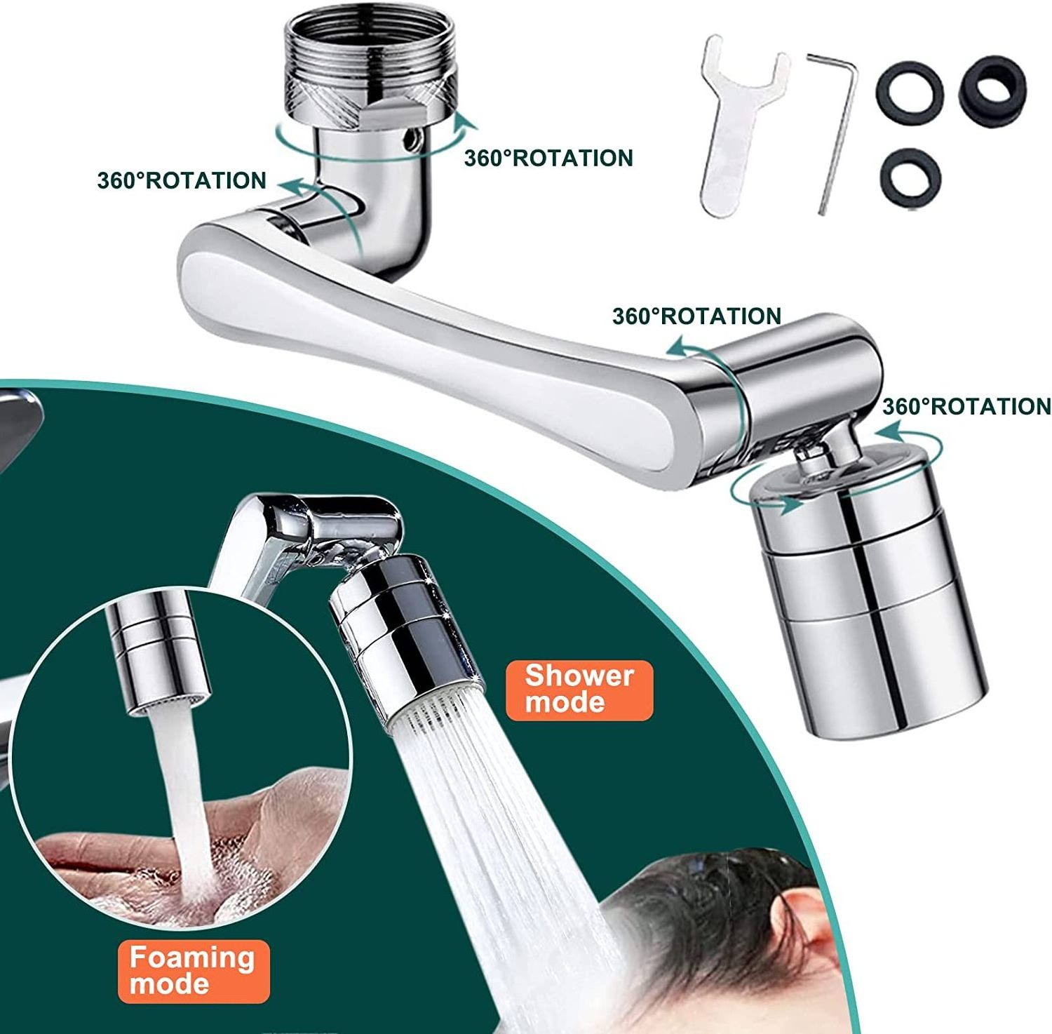 Faucet Extender 1440 Rotating Faucet Extender Aerator Bathroom Sink Sprayer with 2 Water Outlet Modes