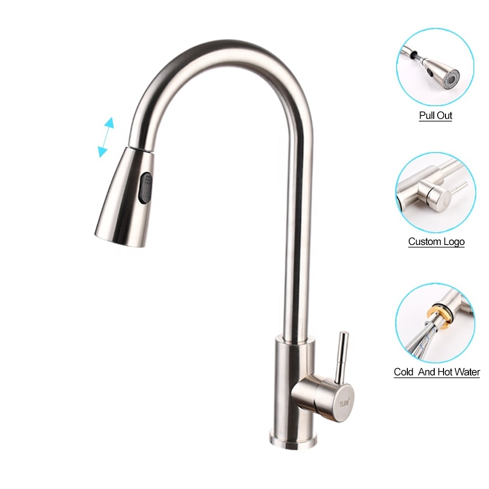 Stainless Steel 360 Pull Out Down Black Sink Kitchen Faucet Mixer Hot Cold WaterTap Water Pull Out Kitchen Faucet