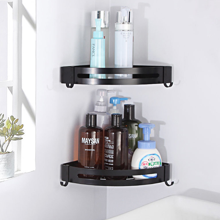 Bathroom Black Storage Rack Adhesive Aluminum Shower Caddy Shelf Organizer