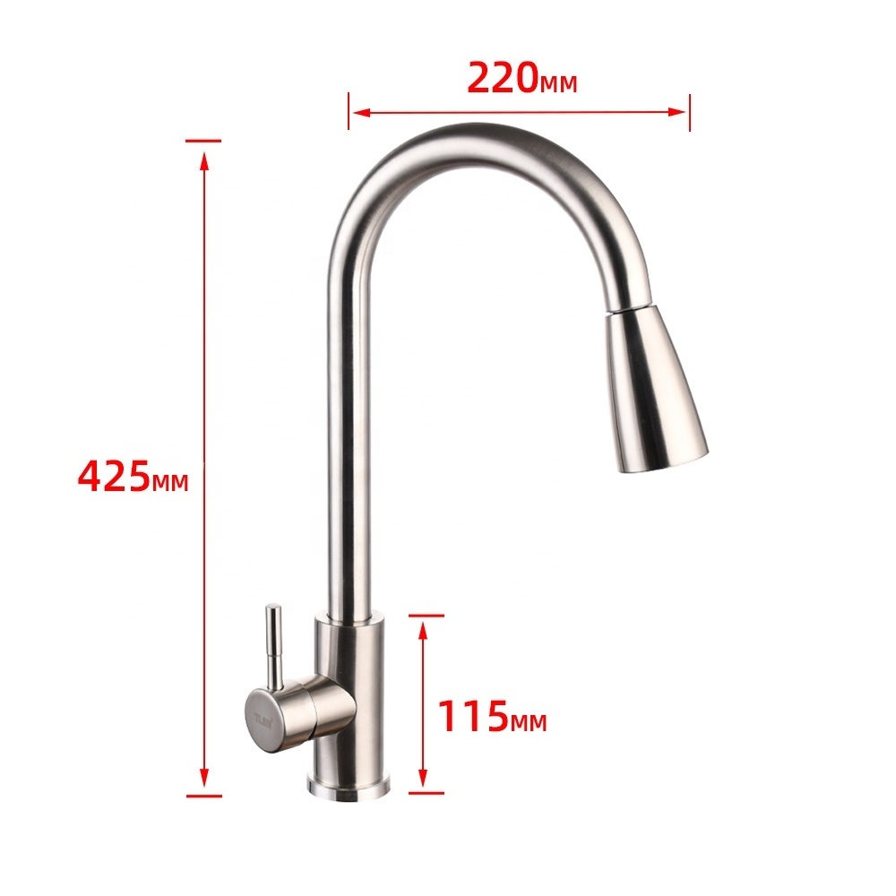 Stainless Steel 360 Pull Out Down Black Sink Kitchen Faucet Mixer Hot Cold WaterTap Water Pull Out Kitchen Faucet