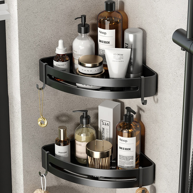 Bathroom Black Storage Rack Adhesive Aluminum Shower Caddy Shelf Organizer