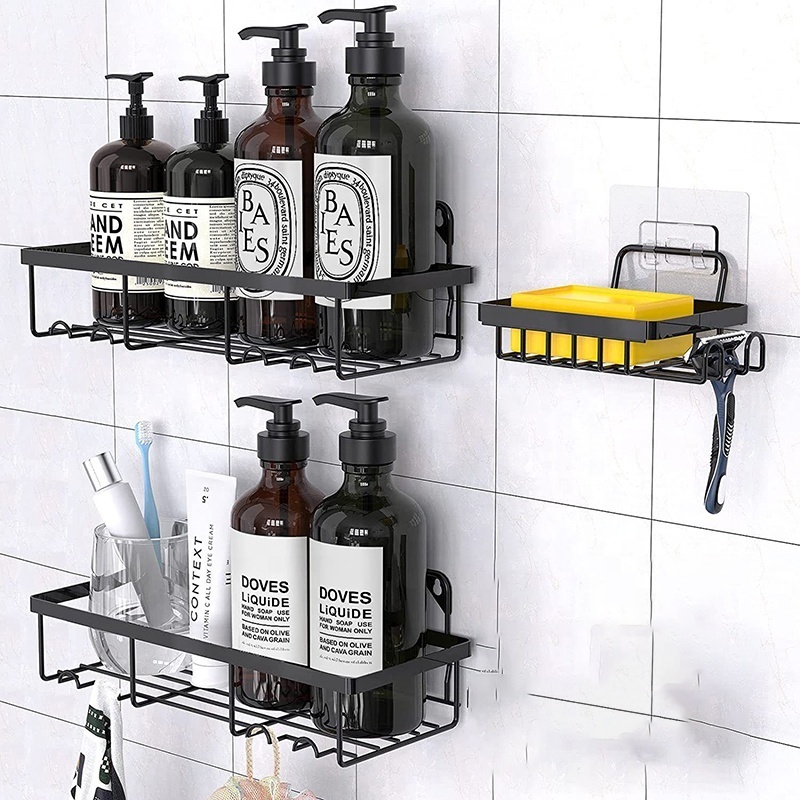 3 Piece Wall Mounted Shelf Organizer Corner Bathroom Shower Caddy Hanging Black Shower Caddies