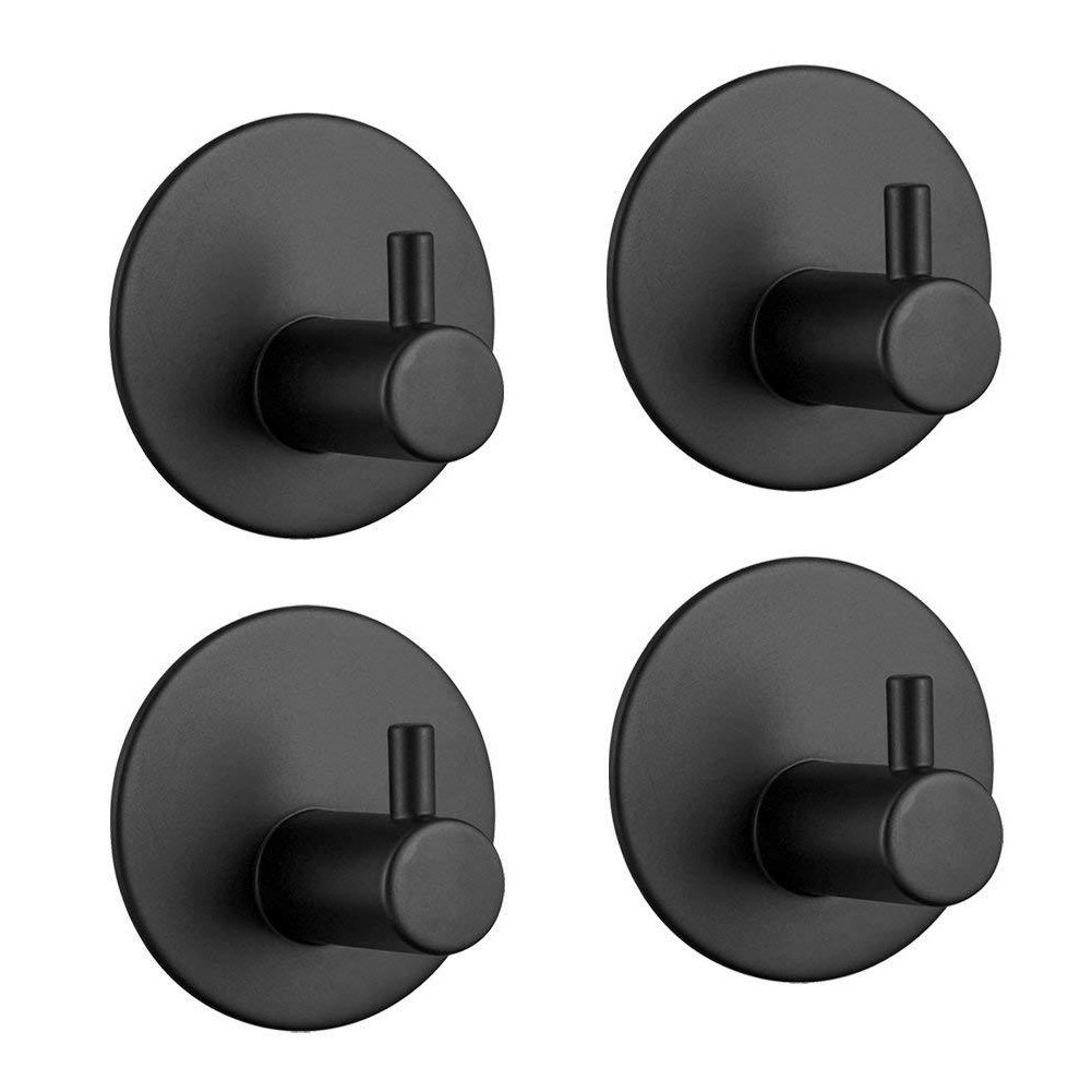 Stainless Steel Wall Hanger Hook 3M Self Adhesive Polished Mirror Hooks Kitchen Black Round Towel Hooks