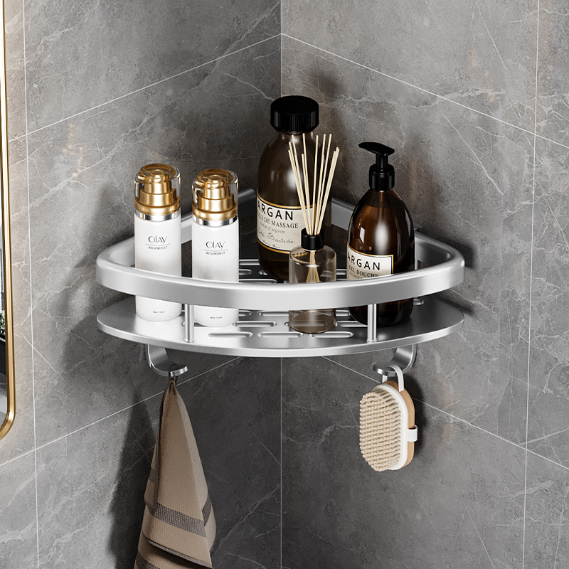 no drilling 2 Tier silver space aluminum shower corner shelf Black Siver 2 layers bathroom ssquare triangle corner shelf