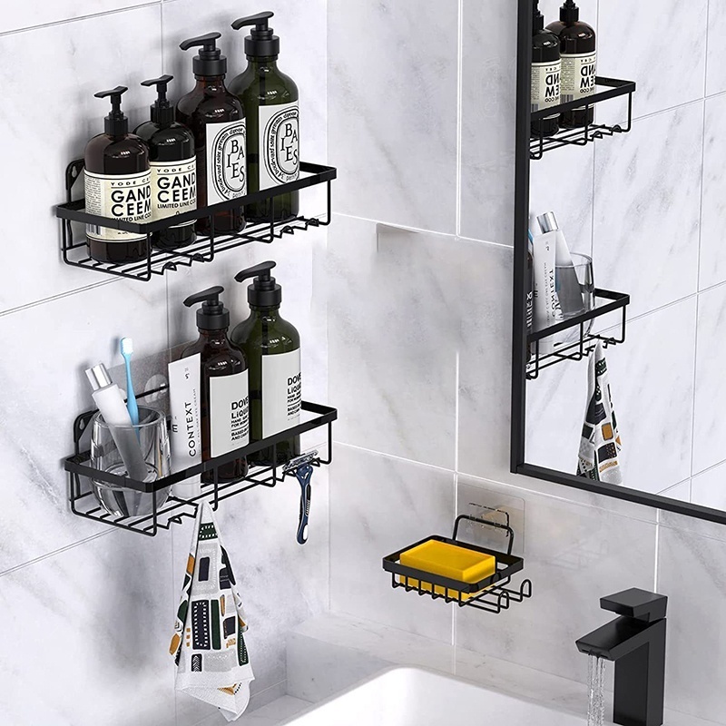 3 Piece Wall Mounted Shelf Organizer Corner Bathroom Shower Caddy Hanging Black Shower Caddies