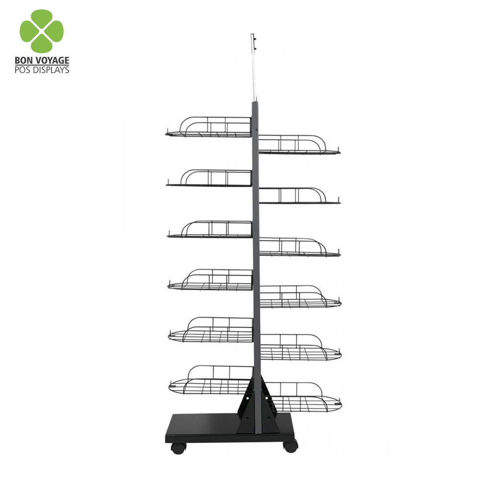 Retail store floor standing metal shelves baseball display stand cap hat display rack