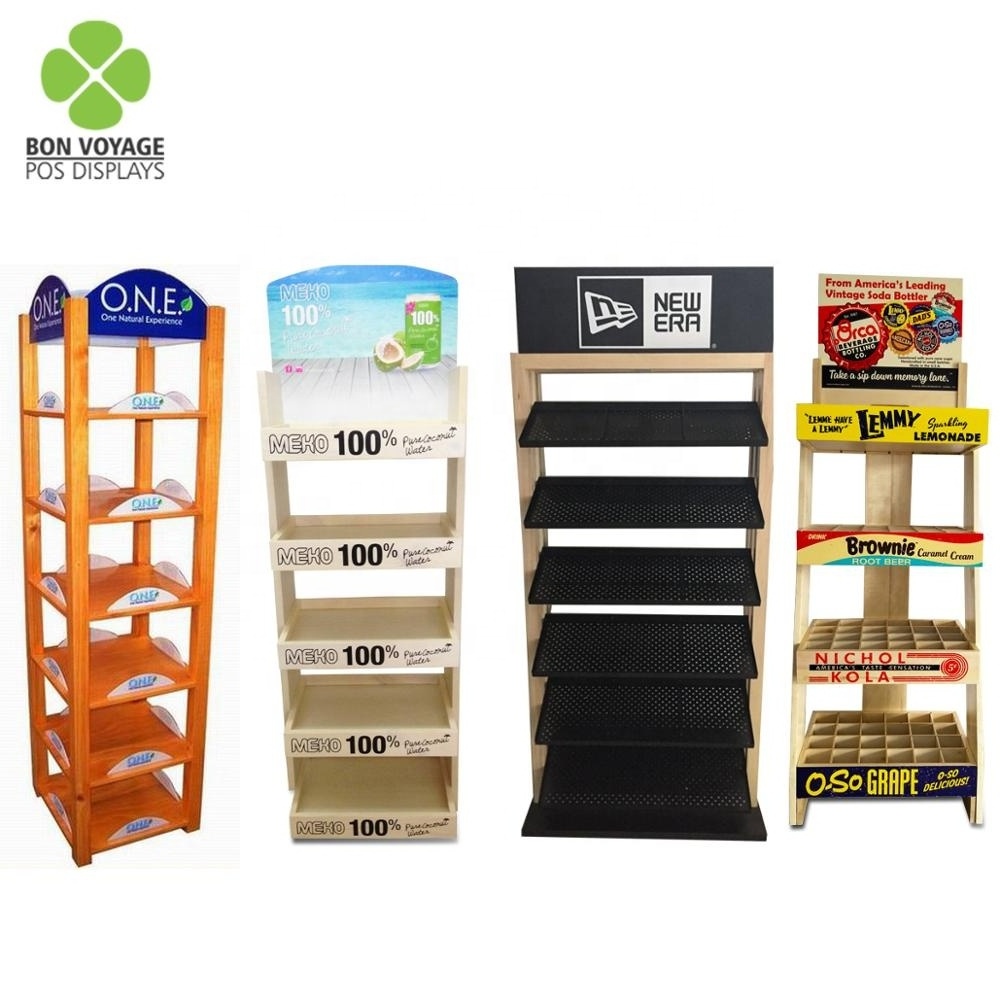 Custom round design 5 shelves wooden clothing display rack for clothes stores