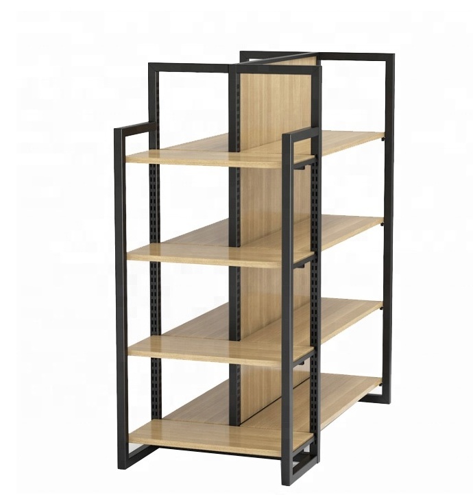 Garment store clothing display wood and metal rack