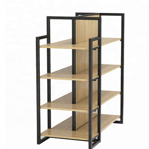 Garment store clothing display wood and metal rack