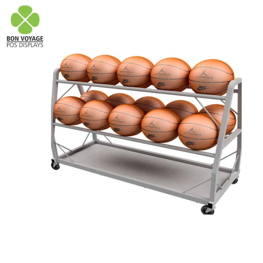 Basketball storage black powder display stand metal storage rack for balls