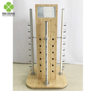 Rotating custom floor standing bamboo wooden eyewear displays sunglasses display rack with locking showcase