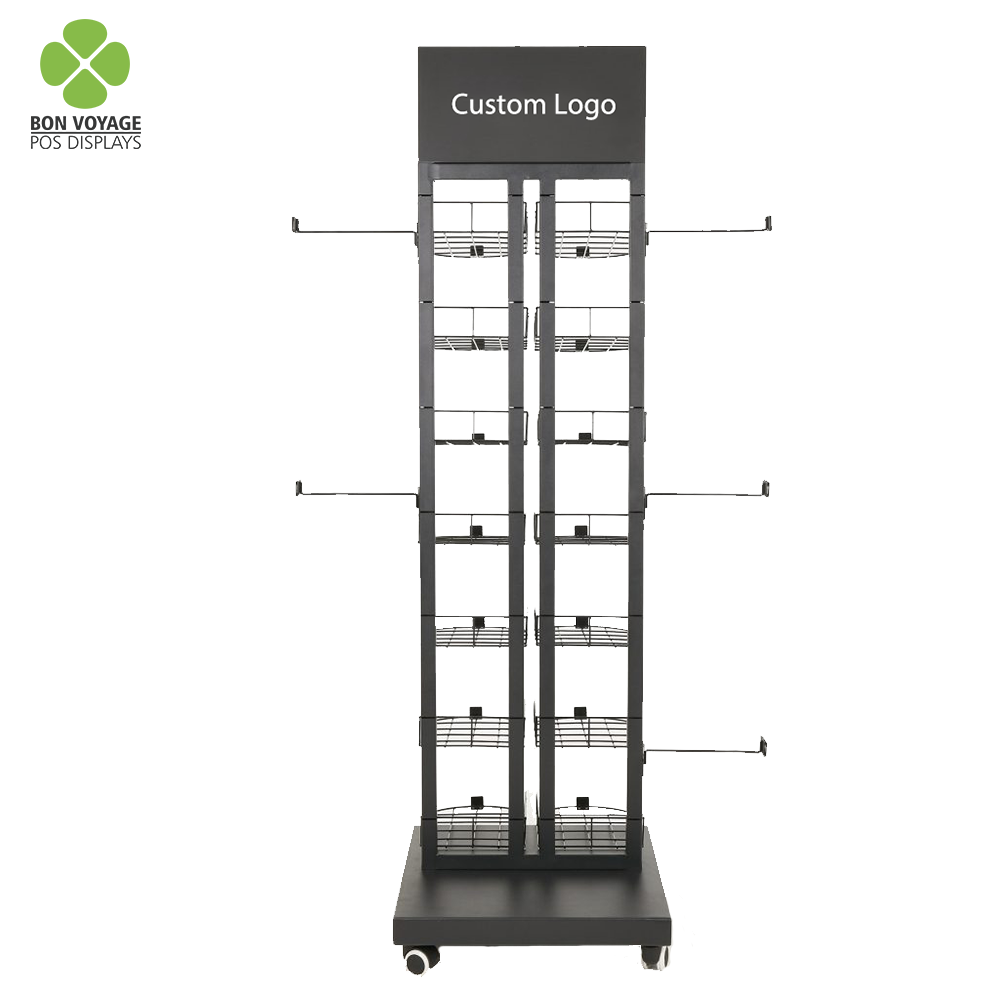 Retail store floor standing metal shelves baseball display stand cap hat display rack