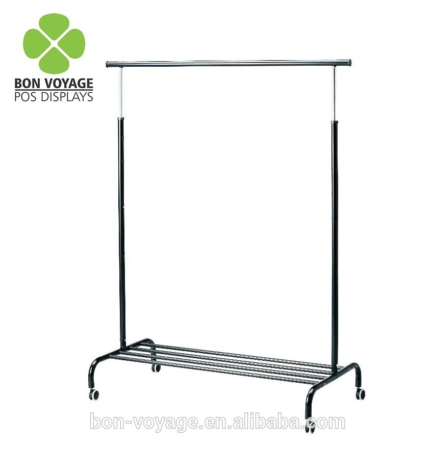 Garment store clothing display wood and metal rack