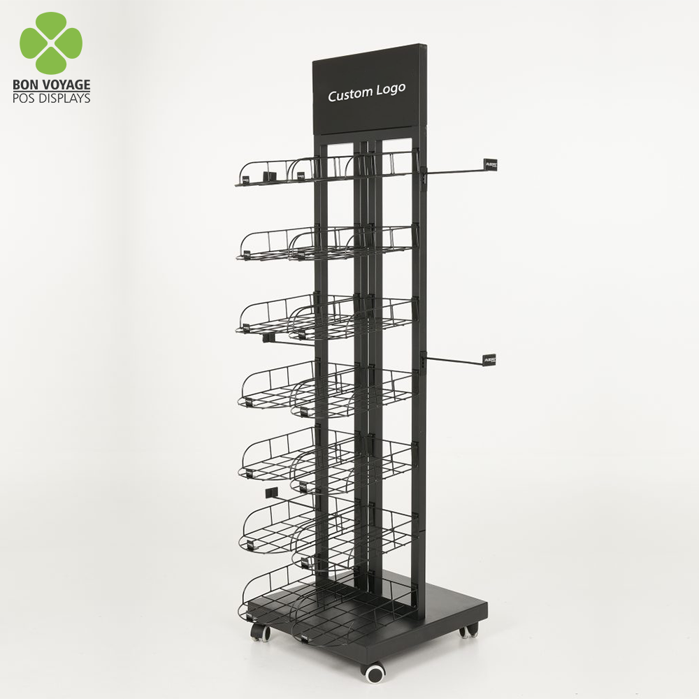 Retail store floor standing metal shelves baseball display stand cap hat display rack