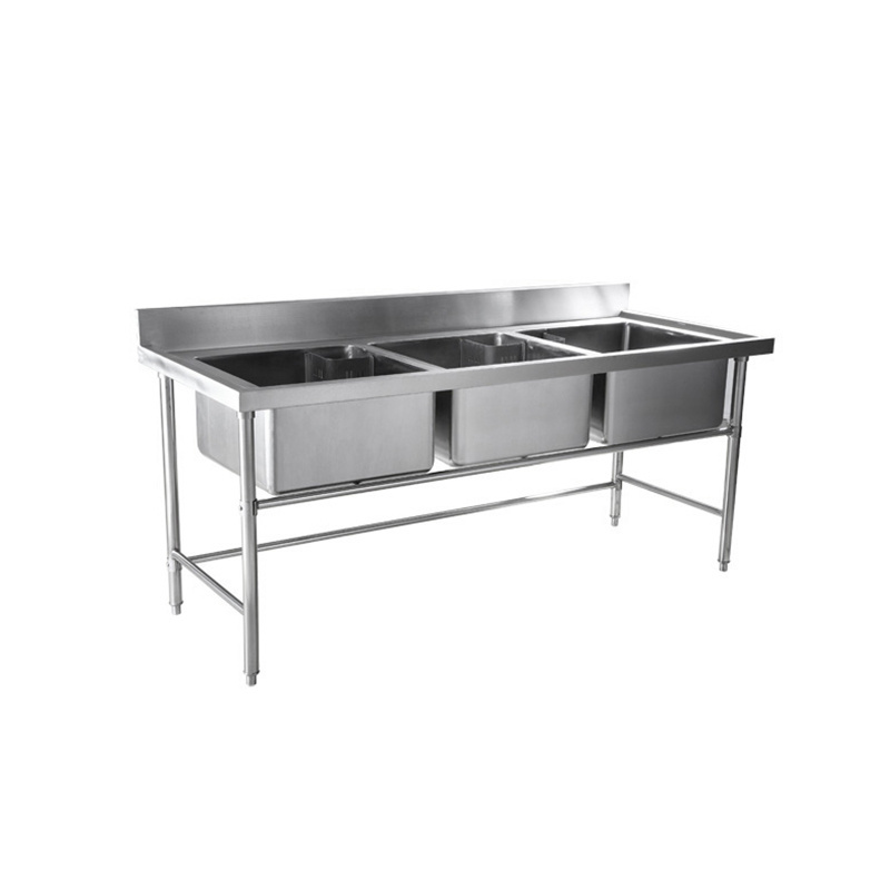 Bonaisi 180CM Length Commercial Hot Selling Triple Bowl Kitchen 3 Sink stainless steel Table Working Table With Sink