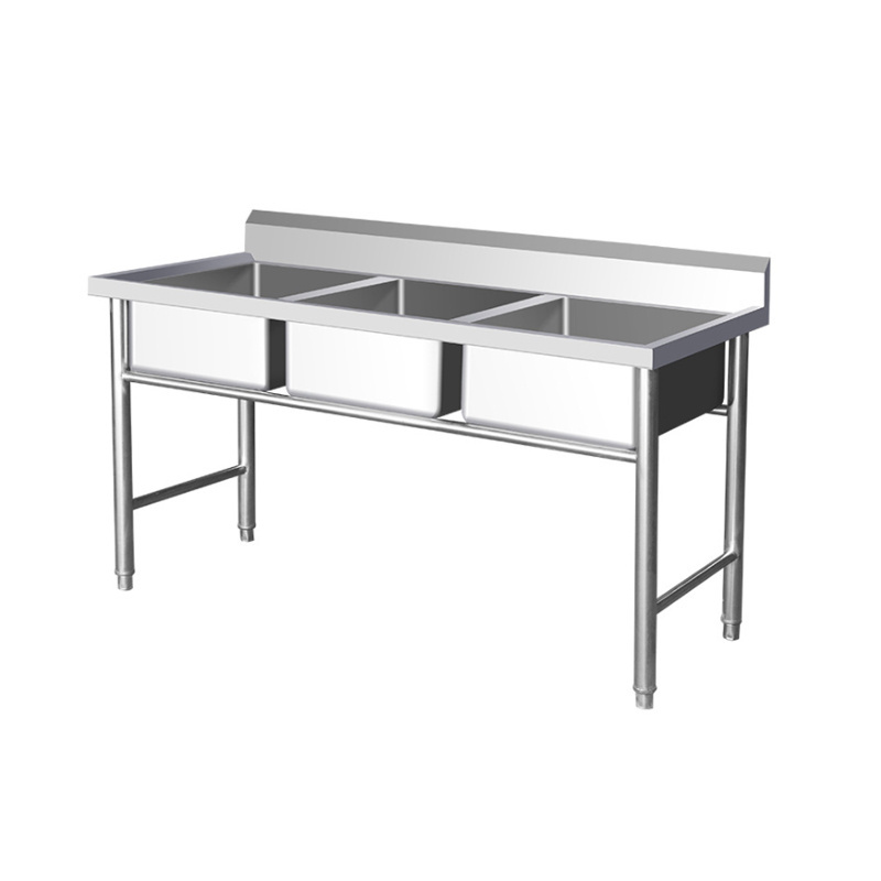 Bonaisi 180CM Length Commercial Hot Selling Triple Bowl Kitchen 3 Sink stainless steel Table Working Table With Sink