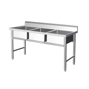 Bonaisi 180CM Length Commercial Hot Selling Triple Bowl Kitchen 3 Sink stainless steel Table Working Table With Sink