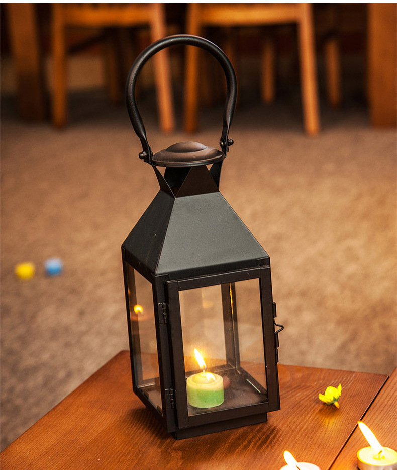 Hotel restaurant hanging outdoor metal glass lantern with flameless led candle xmas light candle lantern holder