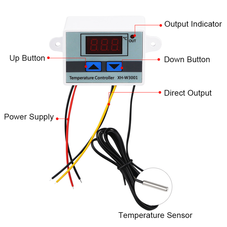 W3001 Digital Temperature Microcomputer Thermostat 12V/24V/110V-220V with Probe Heat Cool Temp Thermostat Control Switch