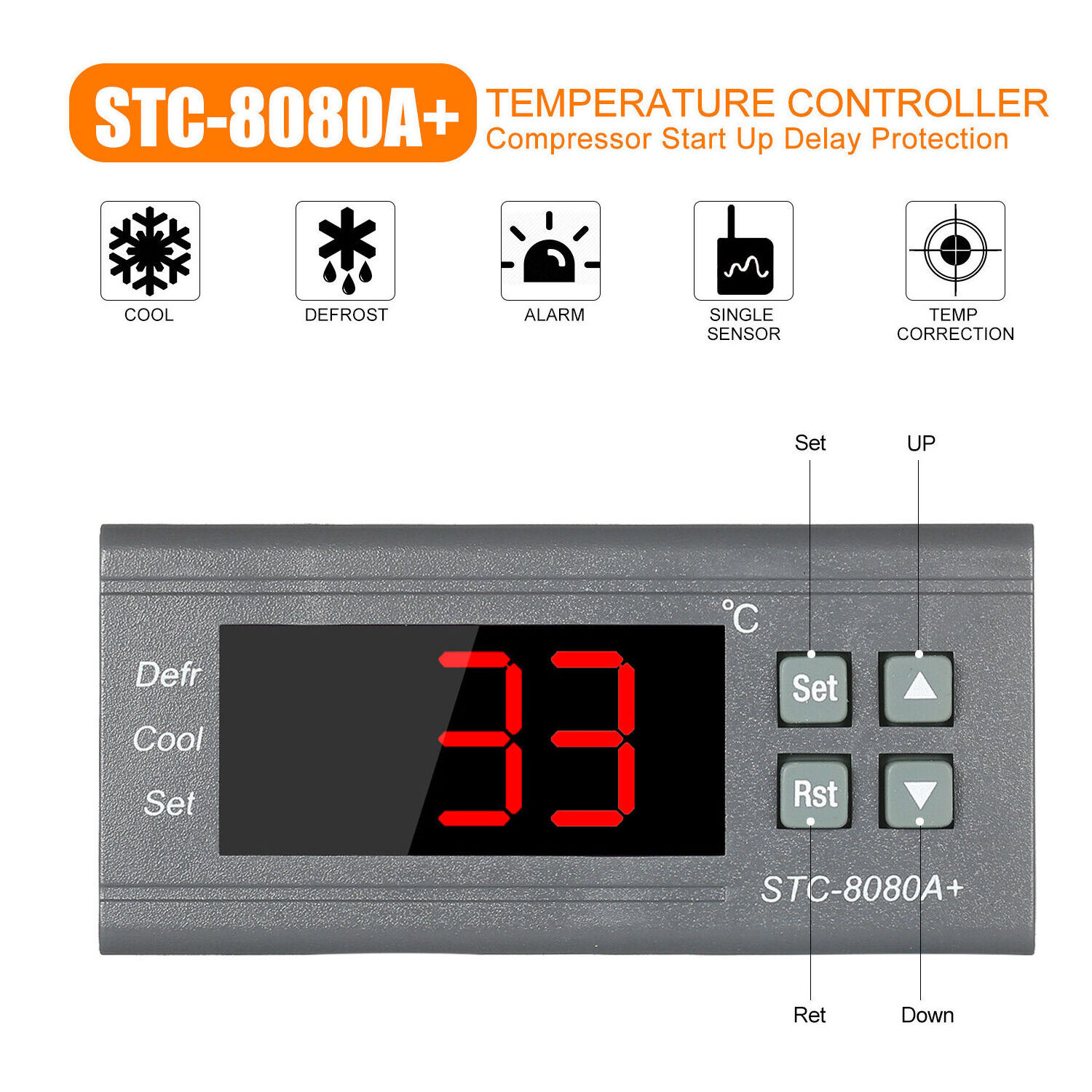 STC-8080A+ 12V 24V 220V Digital Temperature Controller Regulator Cold Storage Freezer Sensor Temperature Control Switch