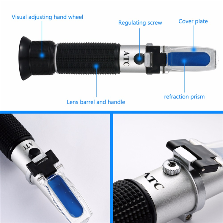 The latest wine 5-in-1 handheld refractometer 5-22% VOL 0~35% Brix 0~150 Oe 0~30 KMW 10-37CNM for  Wine Beer Fruit Juice Brew