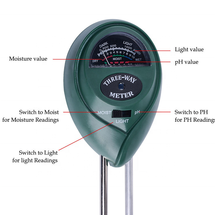 3 in 1 Soil PH Meter Sunlight PH Tester Garden Flowers Soil Moisture Sensor Meter Plants Acidity Humidity PH Monitor Detector