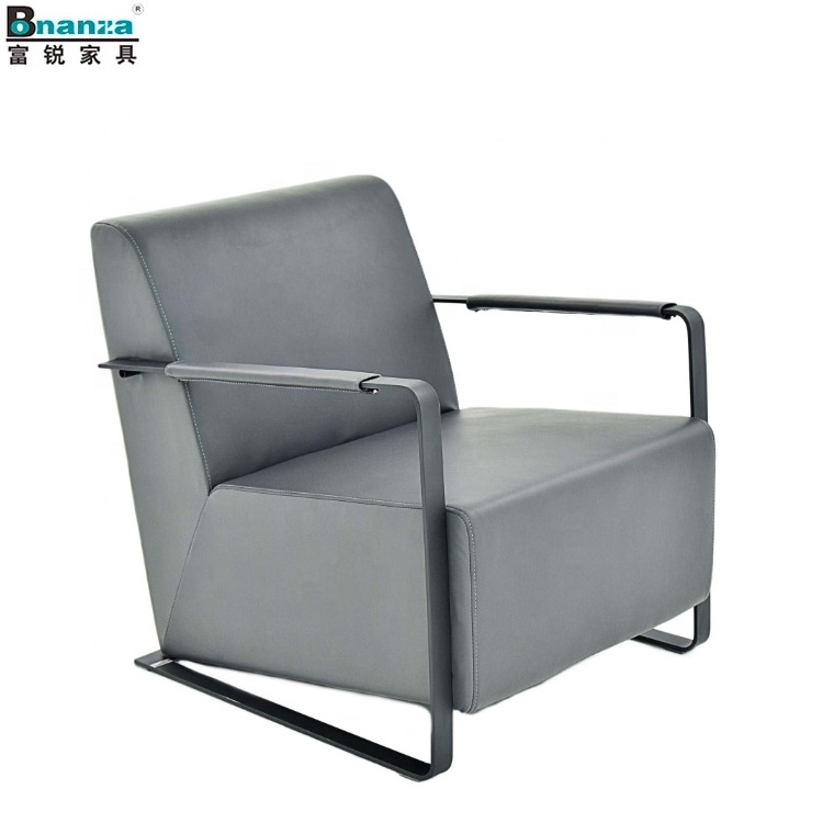 Bonanza Black Industrial design leather modern arm chair living room chairs with iron armrest