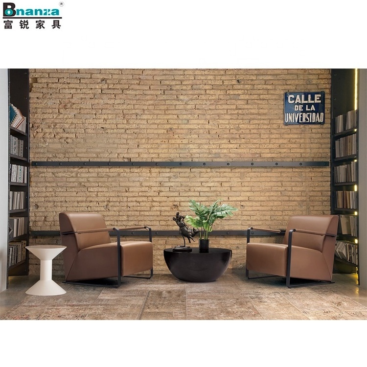 Bonanza Black Industrial design leather modern arm chair living room chairs with iron armrest