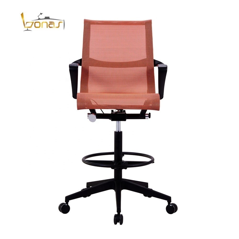 BONAS Ergonomic Drafting Chair Mid-back Stool with Armrest in Mesh Office Furniture