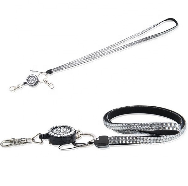 Retractable ID Badge Lanyard Bling Crystal Rhinestone Neck Lanyard With Badge Reel