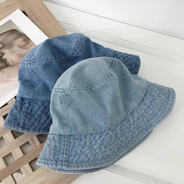 BSBH Wholesale Women's Hats Winter Blank Designer Plain Blue Winter Hats Unisex Washed Custom Denim Jean Bucket Hat