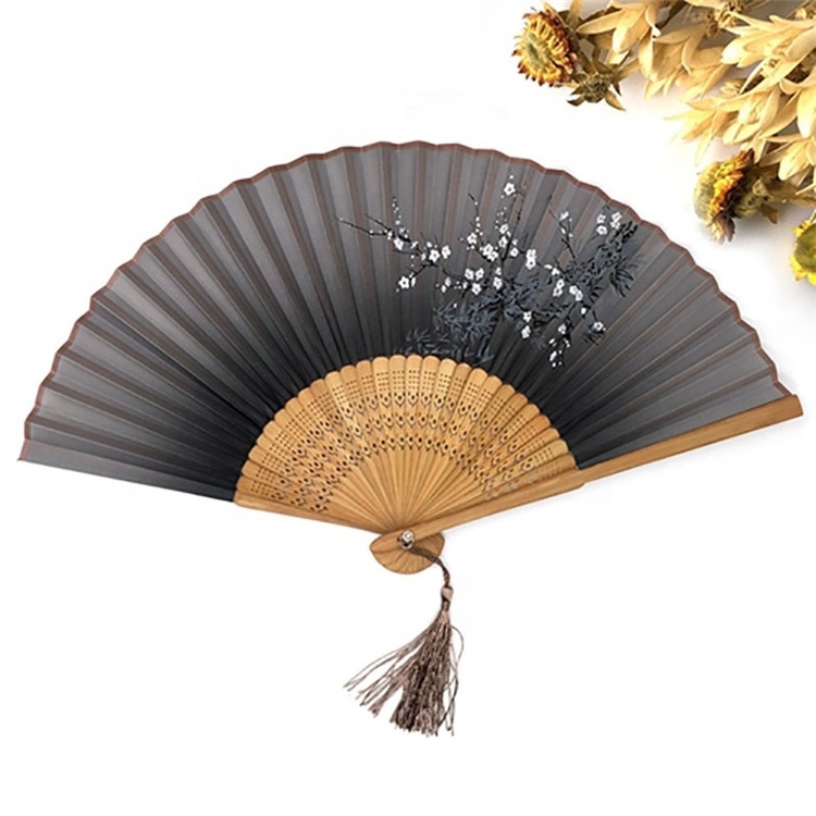 Bulk Wholesale Promotional Custom Logo Foldable Polyester Fan Polyester Foldable Hand Fan