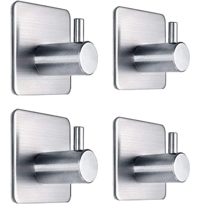 Adhesive Towel Hooks - Self Adhesive Robe Hooks Home Coat Hook  Stainless Steel Bathroom Stick On Wall With Glue