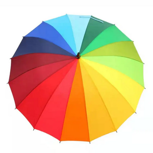 Wholesale Black Metal Shaft 16 Ribs Stick Rain Straight Rainbow Colour Rainbow Umbrella